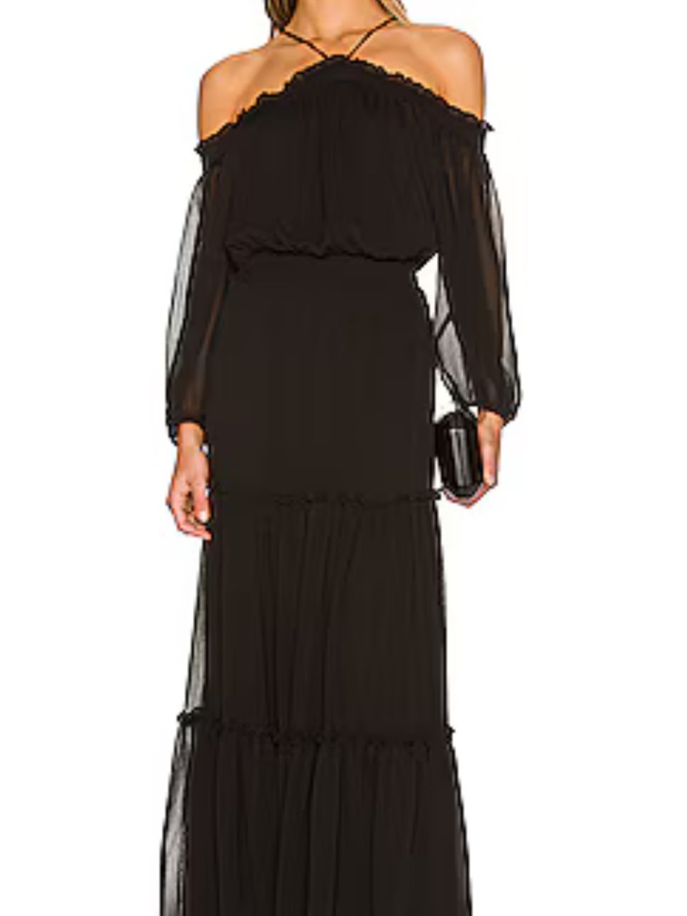 1. State Black Off-Shoulder Maxi Dress with Sheer Sleeves